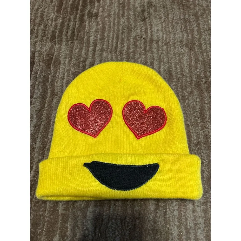 Emoji‎ Heart Eyes Yellow Beanie Hat Winter Knit Cap